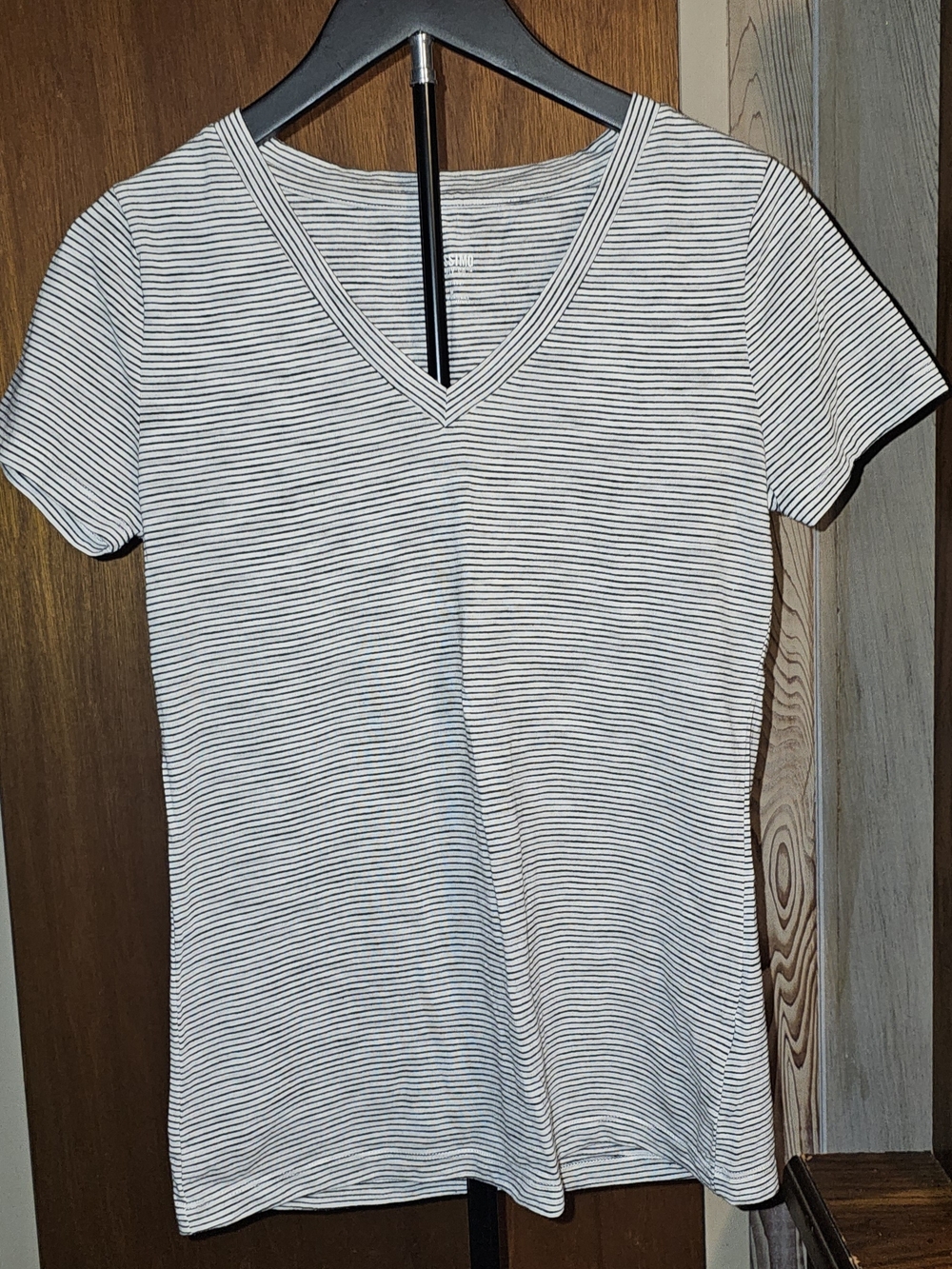 Mossimo Supply Co. White and Black Striped V-Neck Tee